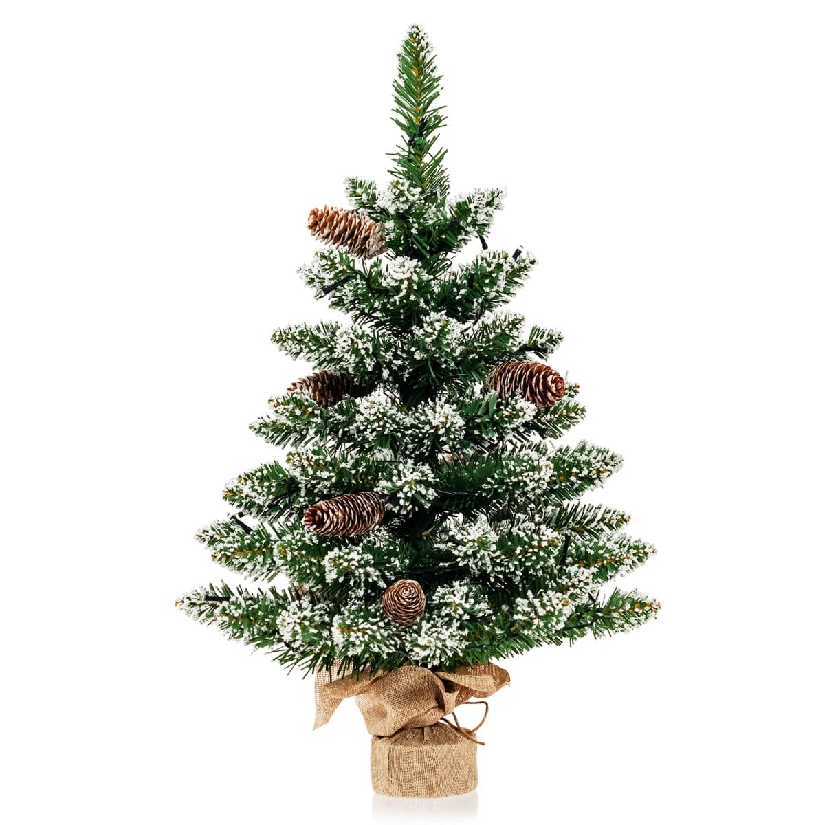 CostwayMini Sapin de Noël 64 cm 50 Lumières LED 75 Pointes de Branches 8 Pommes de Pin 8 Modes d'Éclairage Neige Réaliste