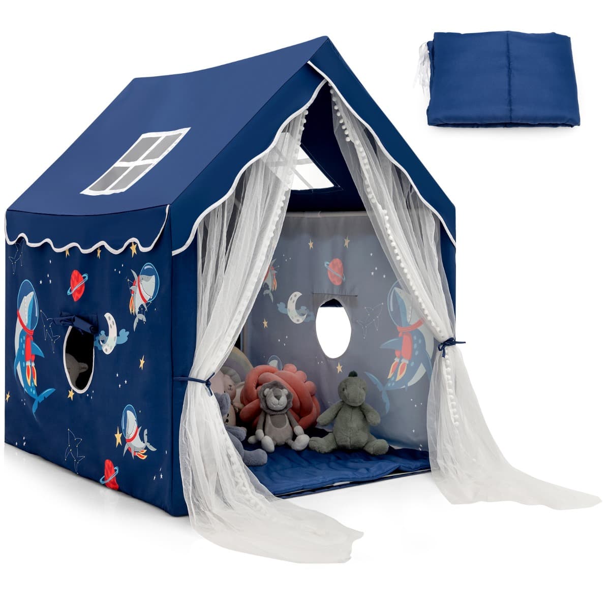 CostwayTente de Jeux pour Enfants Intérieur Cabane avec Fenêtres en Maille Respirante pour Enfants plus de 1 Ans Bleu