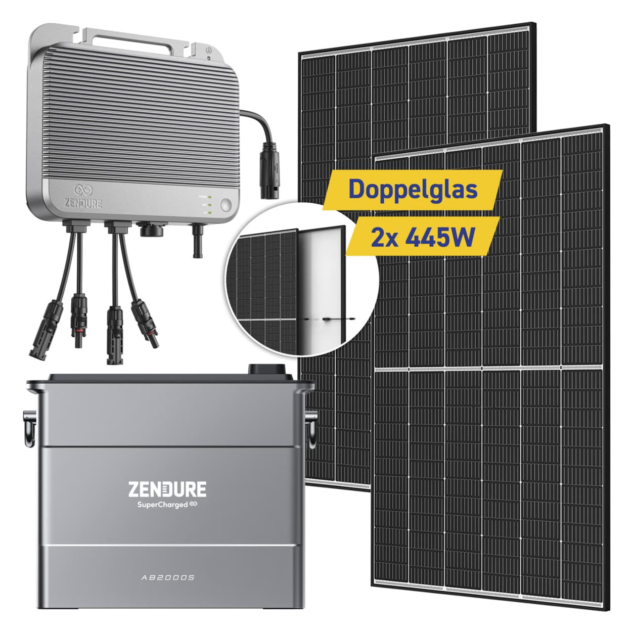 Centrale électrique de balcon de 890 W avec 2x TrinaSolar 445 W, SolarFlow 800 et stockage AB2000S