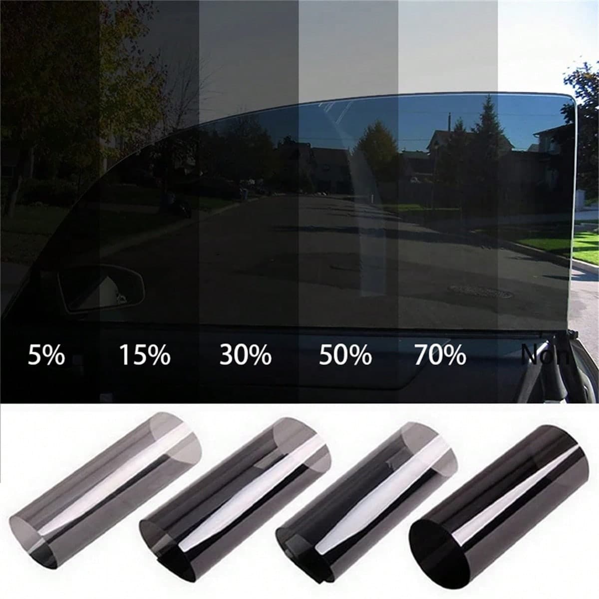 Film de teinte de vitrage de voiture (5%, 15%, 30%, 50%, 70% VLT), film de teinte professionnelle pour la fenêtre bloquant la chaleur et les UV,