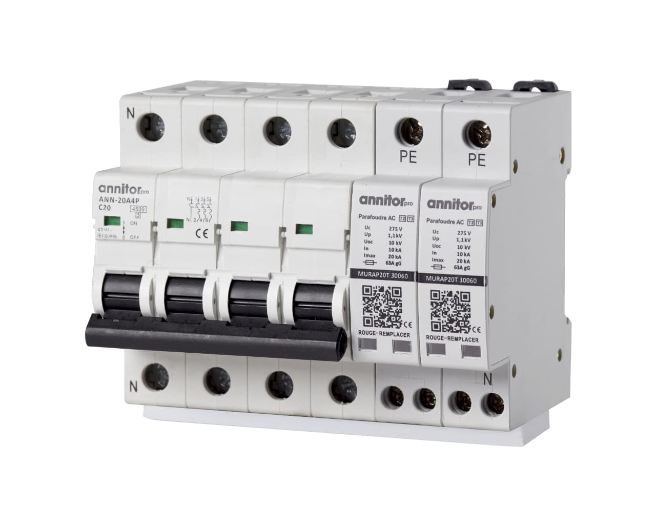 Parafoudre modulaire triphasé Type 2 autoprotégé 20kA