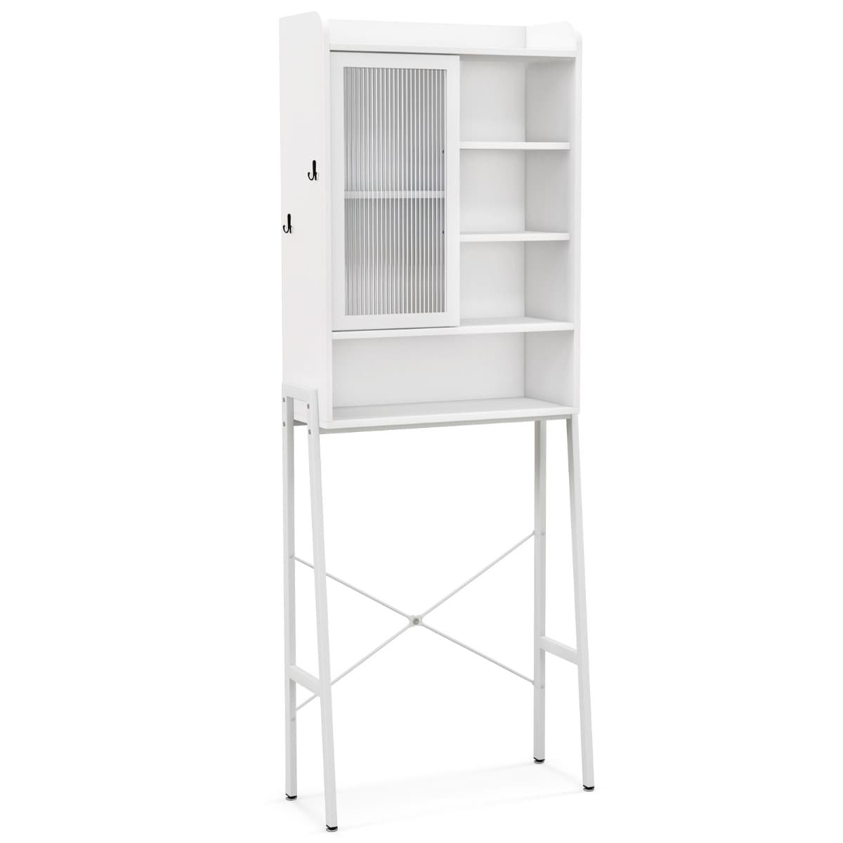 Meuble WC Au-dessus de Toilettes avec Porte Vitrée Coulissante Meuble de Rangement Industriel Cadre